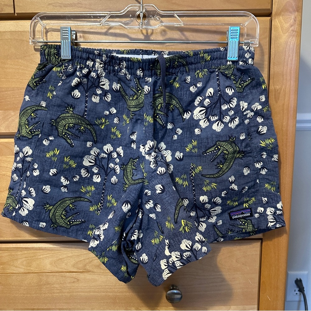 Patagonia Women’s Baggies Shorts - Navy Floral & Green Croc Print